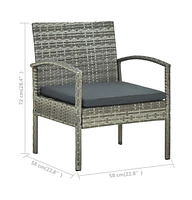 vidaXL 3 Piece Bistro Set with Cushions Poly Rattan Gray