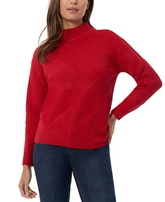 Jones New York Women's Diamond-Stitch Mock-Neck Sweater