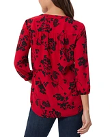 Jones New York Women's Floral V-Neck 3/4-Sleeve Top