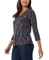 Jones New York Women's Printed Moss-Crepe 3/4-Sleeve Top