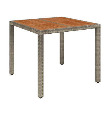 vidaXL Patio Table with Wooden Top Gray 35.4"x35.4"x29.5" Poly Rattan