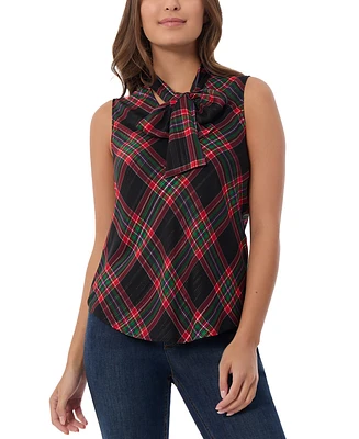 Jones New York Women's Plaid Tie-Neck Sleeveless Top