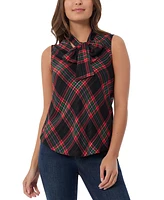 Jones New York Women's Plaid Tie-Neck Sleeveless Top