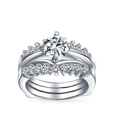 Bling Jewelry 1CT Round Solitaire Cz Band Inset Guard Enhancers Promise Ring Set .925 Sterling Silver