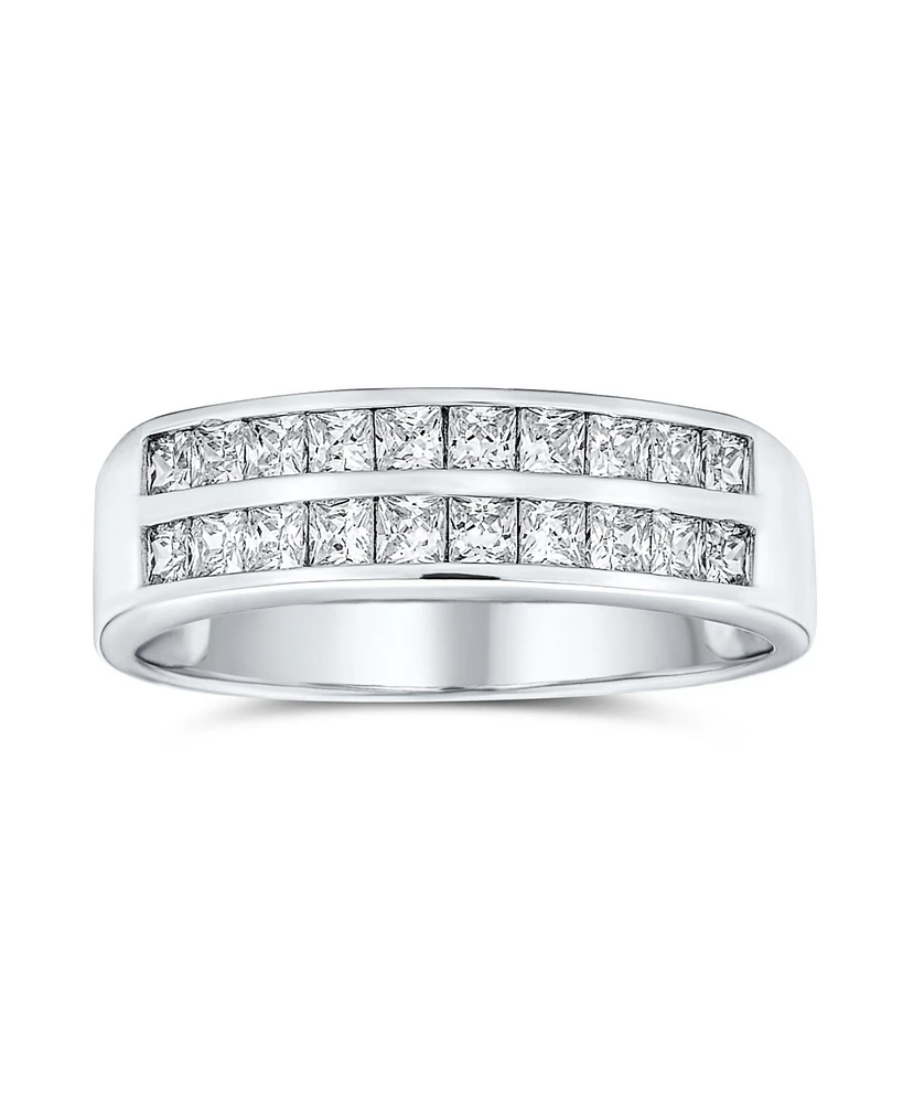 Bling Jewelry Two Row Cubic Zirconia Channel Set Princess Cut Cz Band Ring For Women925 Sterling Silver