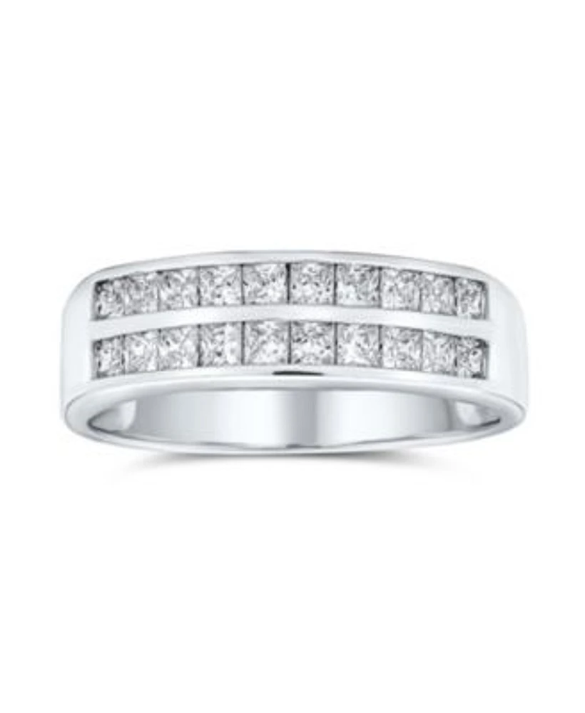 Bling Jewelry Two Row Cubic Zirconia Channel Set Princess Cut Cz Band Ring For Women925 Sterling Silver