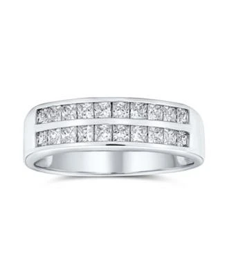 Bling Jewelry Two Row Cubic Zirconia Channel Set Princess Cut Cz Band Ring For Women925 Sterling Silver