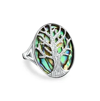 Bling Jewelry Large Statement Oval Rainbow Abalone Shell Earth Nature Family Wishing Tree Of Life Ring .925 Sterling Silver