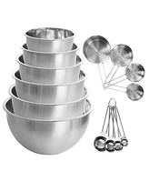 MegaChef 14 Piece Stainless Steel Measuring Cup and Spoon Set with Mixing Bowls