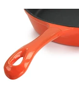 MegaChef Enameled Round 8 Inch PreSeasoned Cast Iron Frying Pan Orange