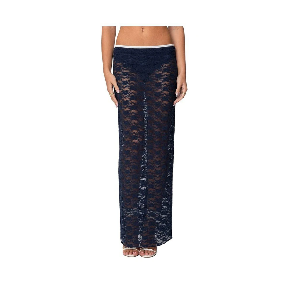 Edikted Women's Vara Sheer Lace Maxi Skirt