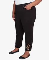 Alfred Dunner Plus Rue Rivoli Embroidered Leaf Flat Elastic Waist Average Length Ponte Pants