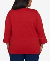 Alfred Dunner Plus Size Harvest Moon Spliced Solid Textured Crew Neck Top