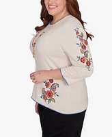 Alfred Dunner Plus Harvest Moon Paisley Floral Sweater with Necklace