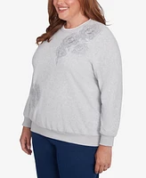 Alfred Dunner Plus Classic Sherpa Floral Embroidered Sweater