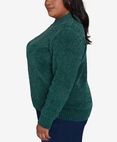 Alfred Dunner Plus Size Classic Chenille Diamond Stitch Turtleneck Sweater