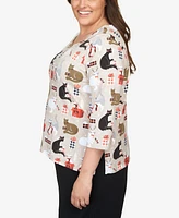 Alfred Dunner Plus Classic Cats and Presents Top