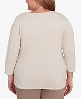 Alfred Dunner Plus Telluride Biadere Hearts Crew Neck Sweater