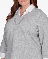 Alfred Dunner Plus Copenhagen Soft Collared Two One Top with Necklace