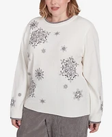 Alfred Dunner Plus Copenhagen Snowflake Embroidered Chenille Sweater