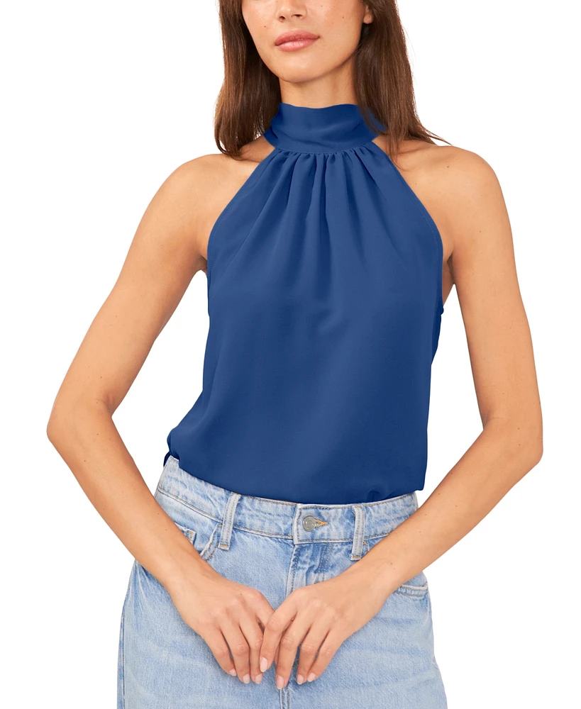 1.state Women's Sleeveless Gathered Halter Tie Back Blouse