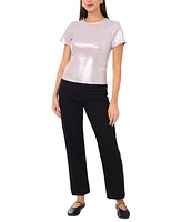 1.state Women's Short Sleeve Crew Neck Metallic T-Shirt