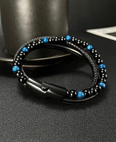 Rhona Sutton Blue Beaded Identification Leather Stainless Steel Bracelet