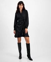 Bar Iii Women's Blouson-Sleeve Faux-Wrap Dress, Created for Macy's