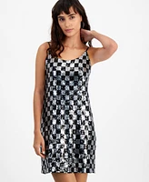 Bar Iii Women's Sequined Checkerboard Sleeveless Sheath Dress, Created for Macy's