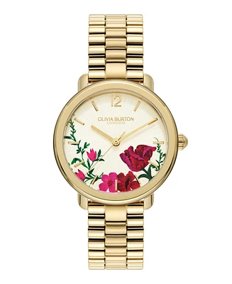 Olivia Burton Women's Vintage Floral Gold-Tone Stainless Steel Bracelet Watch 36mm