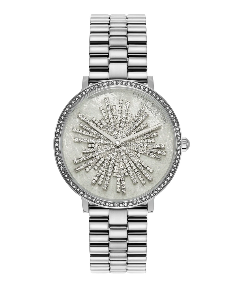 Olivia Burton Women's Ice Burst Silver-Tone Stainless Steel Bracelet Watch 35mm