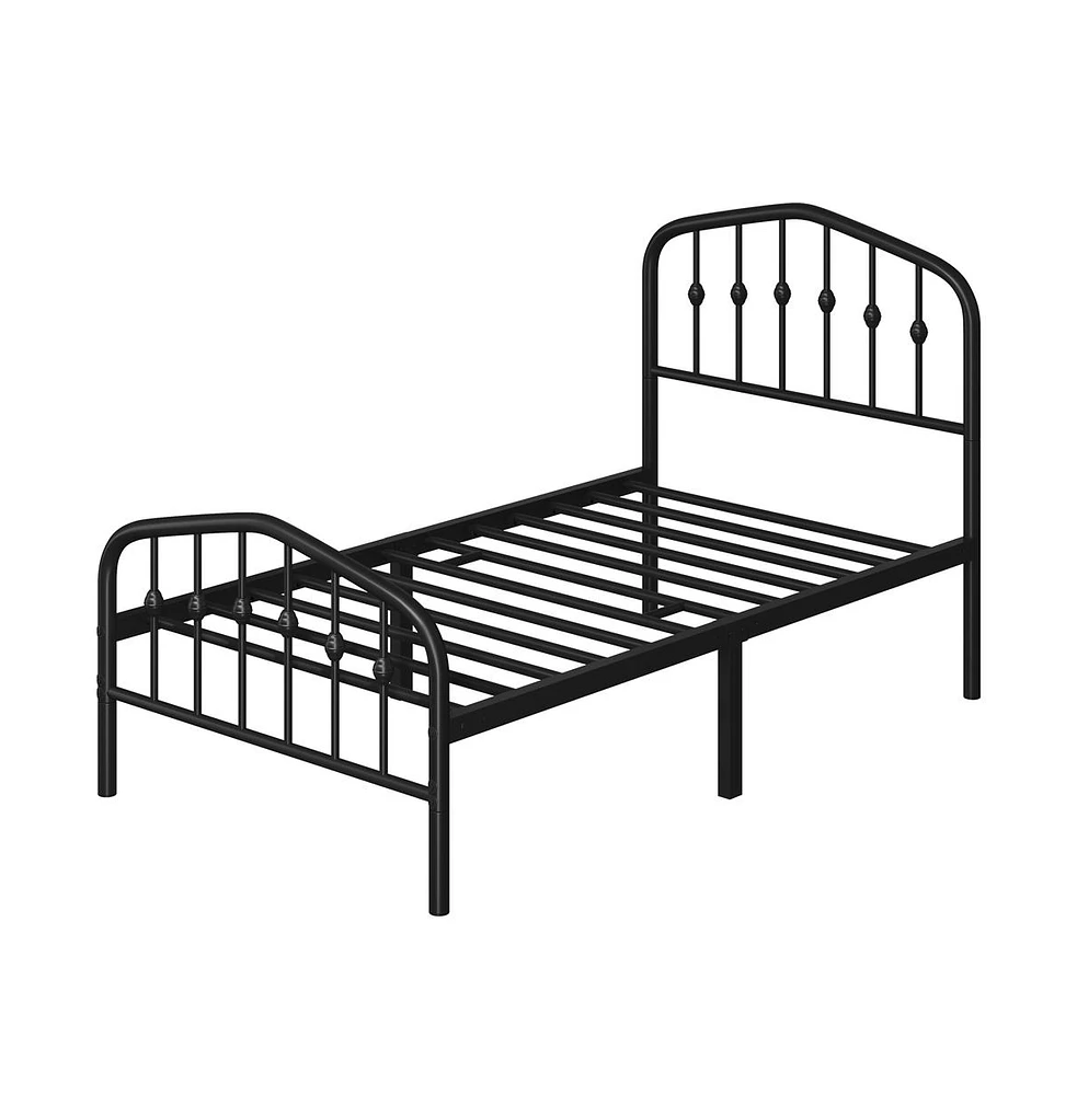 Yaheetech Modern Twin Size Metal Bed Frame with Arched Headboard and Footboard/Spacious Underbed Storage Space/Heavy Duty Slat Support Black