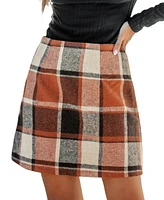 Cupshe Women's Brick Red Plaid Mini Skirt