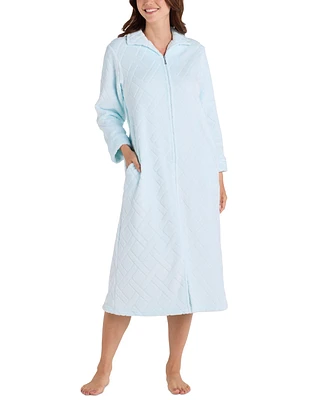 Miss Elaine Women's Long Zip-Front Fleece Robe