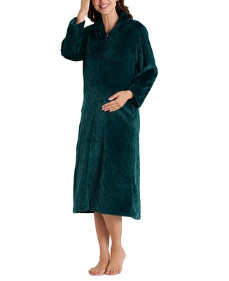 Miss Elaine Women's Long Zip-Front Fleece Robe