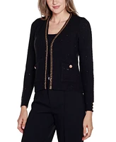 Belldini Women's Black Label Chain Detail Open-Front Cardigan Sweater