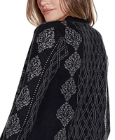 Belldini Women's Black Label Lurex Jacquard Open-Front Cardigan Sweater