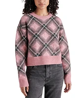 Steve Madden Women's Becka Argyle Plaid Crewneck Sweater