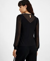 Bar Iii Women's Crewneck Long-Mesh-Sleeve Top, Created for Macy's