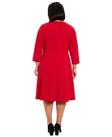 London Times Plus Size 3/4-Sleeve Fit- & Flare Dress