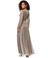 Betsy & Adam Women's Metallic V-Neck Long-Sleeve Gown