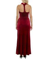 Taylor Women's Velvet Halter Cowlneck Twist-Back Gown