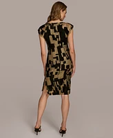 Donna Karan New York Women's Printed Velvet Extended-Shoulder Dress