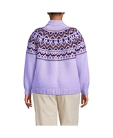 Lands' End Plus Cozy Lofty Fair Isle Yoke Mock Neck Sweater