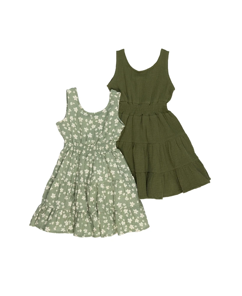 Bearpaw Toddler Girls 2 Pack Tiered Smock Waistband Gauze Dresses Set