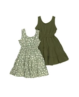 Bearpaw Toddler Girls 2 Pack Tiered Smock Waistband Gauze Dresses Set