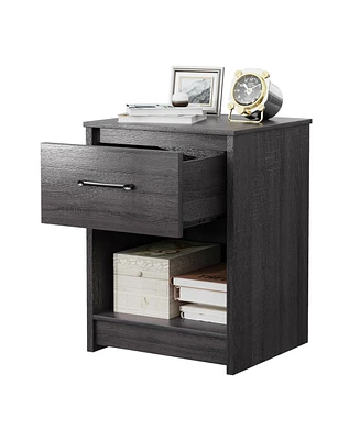 Gymax Nightstand with Drawer Storage Shelf Wooden End Side Table Bedroom Brown