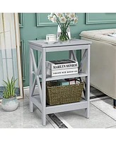 Gymax 2PCS 3-Tier Nightstand End Table X Design Storage Display Shelf Living Room Grey