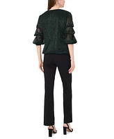 Msk Women's Metallic Mesh Lantern-Sleeve V-Neck Top