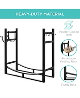 Best Choice Products 34.25in Steel Firewood Log Rack & Tool Set for Fire Pit, Fireplace w/ Kindling Holder